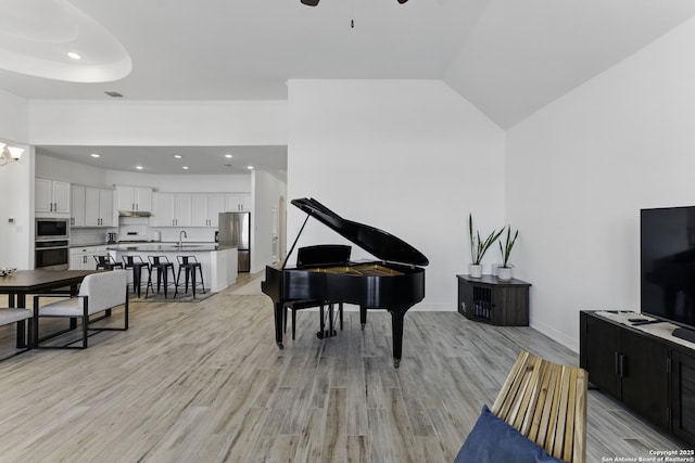 1105 Limestone, New Braunfels, TX 78132 - sitting room with ceiling fan, visible vents, recessed lighting, light wood finished floors, and baseboards