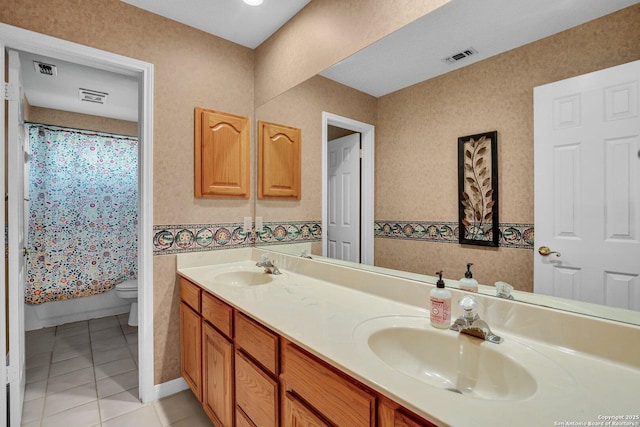 8114 Pimlico Ln, Boerne, TX 78015 - full bath featuring double vanity, a sink, tile patterned flooring, and visible vents