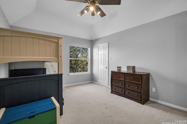 8114 Pimlico Ln, Boerne, TX 78015 - carpeted bedroom featuring baseboards, a ceiling fan, and lofted ceiling