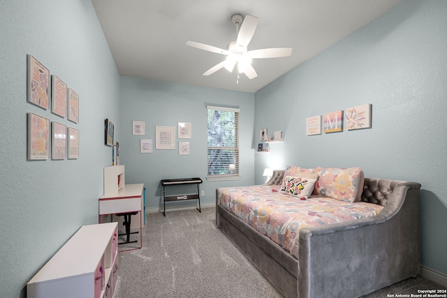 1064 Spanish Trl, New Braunfels, TX 78132 - bedroom featuring light carpet, baseboards, and a ceiling fan