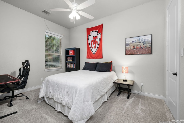 1064 Spanish Trl, New Braunfels, TX 78132 - bedroom with ceiling fan, visible vents, baseboards, and carpet floors