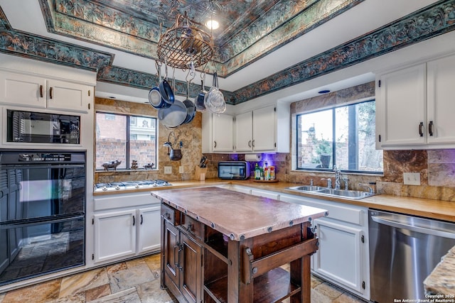527 Thelma Dr, Olmos Park, TX 78212 - kitchen featuring tasteful backsplash, appliances with stainless steel finishes, a sink, and stone finish flooring