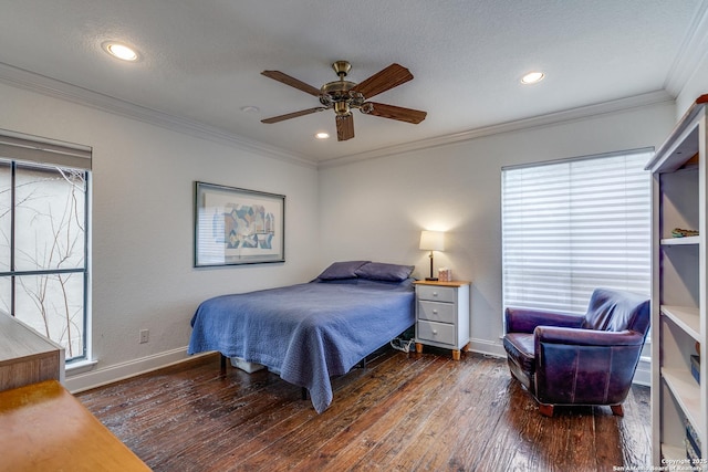 527 Thelma Dr, Olmos Park, TX 78212 - bedroom featuring baseboards, multiple windows, hardwood / wood-style floors, and recessed lighting