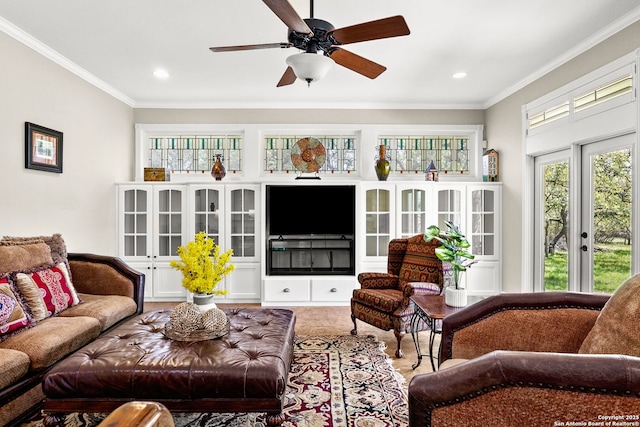 23954 Cibolo Vw, San Antonio, TX 78266 - living room featuring ornamental molding, plenty of natural light, and recessed lighting