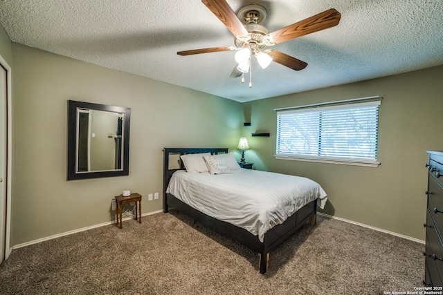 2910 Bee Cave, San Antonio, TX 78231 - carpeted bedroom featuring a textured ceiling, a ceiling fan, and baseboards