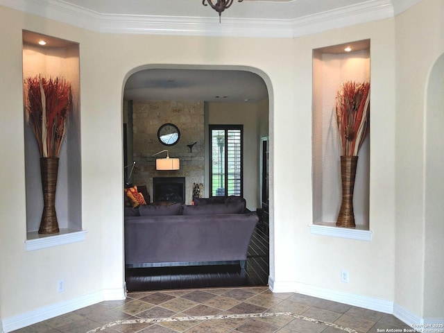 20918 Cactus Rdg, San Antonio, TX 78258 - interior space featuring arched walkways, baseboards, and ornamental molding