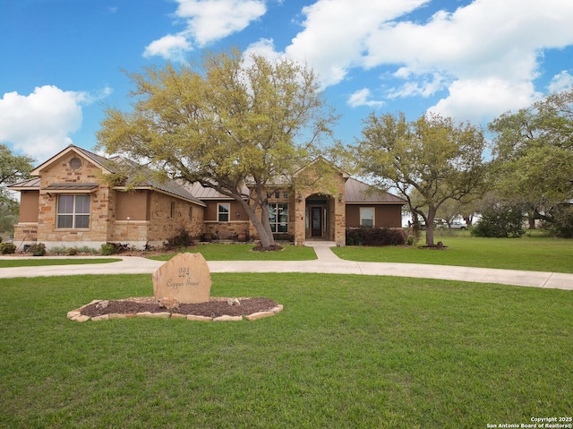 224 E Copper Trce, New Braunfels, TX 78132 - view of front of property with a front lawn and curved driveway
