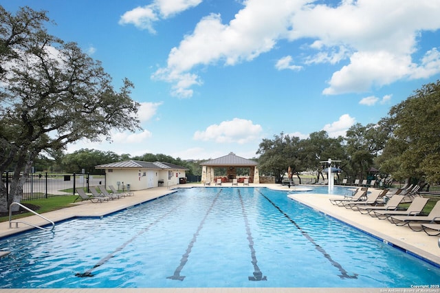 224 E Copper Trce, New Braunfels, TX 78132 - community pool featuring a gazebo, a patio area, and fence