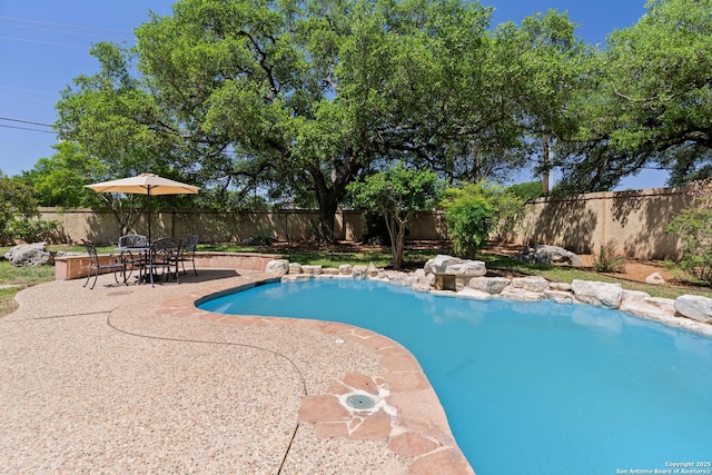 19211 Tierra Cv, San Antonio, TX 78258 - view of pool featuring a fenced backyard, a fenced in pool, and a patio area