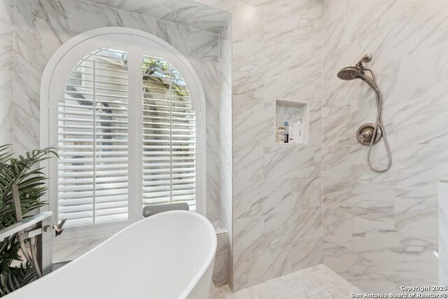 2047 Thicket Trail Dr, San Antonio, TX 78248 - full bathroom featuring a tile shower and a soaking tub