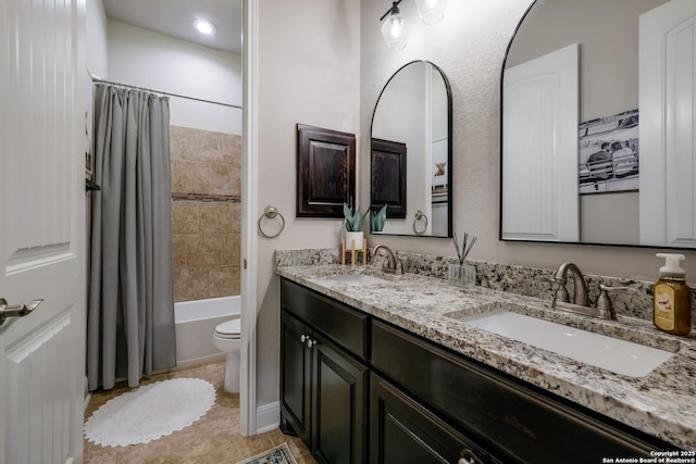 4111 Monteverde Run, San Antonio, TX 78261 - full bathroom with shower / tub combo, double vanity, a sink, and toilet