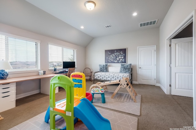 4111 Monteverde Run, San Antonio, TX 78261 - interior space featuring visible vents, baseboards, carpet, and vaulted ceiling
