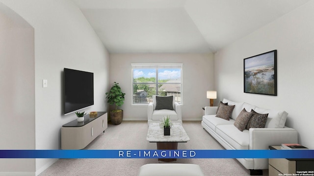 2441 Ibis, New Braunfels, TX 78130 - living room with baseboards, carpet flooring, and vaulted ceiling