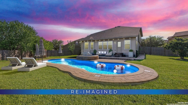 2441 Ibis, New Braunfels, TX 78130 - view of pool with a yard, a fenced backyard, a fenced in pool, and a patio area