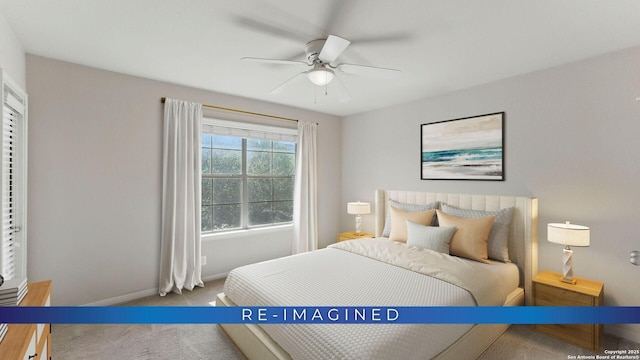 2441 Ibis, New Braunfels, TX 78130 - bedroom with baseboards, a ceiling fan, and carpet flooring