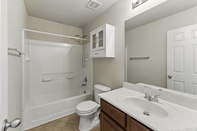 2441 Ibis, New Braunfels, TX 78130 - bathroom featuring vanity, visible vents, toilet, shower / bath combination, and tile patterned floors