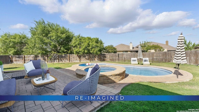 2441 Ibis, New Braunfels, TX 78130 - view of swimming pool featuring a yard, a fenced backyard, a fenced in pool, and a patio