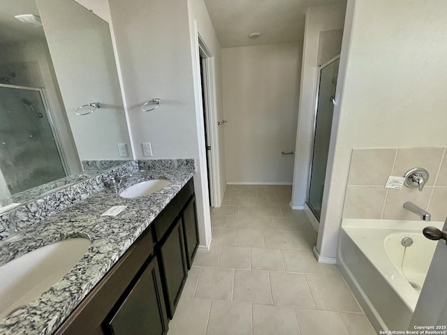 8131 Falcon Mdw, Converse, TX 78109 - bathroom with tile patterned floors, a sink, and a stall shower