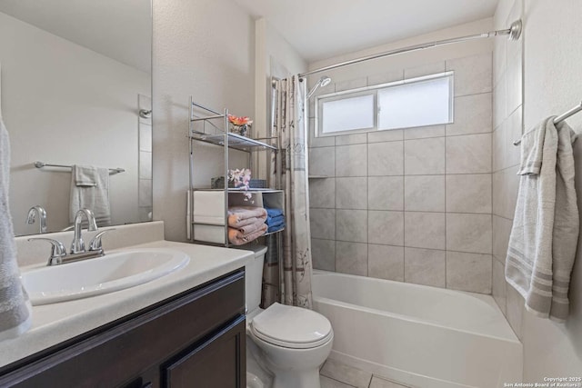 8018 Radiant Sunset, San Antonio, TX 78252 - bathroom with tile patterned floors, shower / tub combo, vanity, and toilet