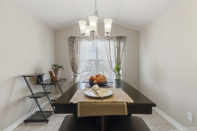 8018 Radiant Sunset, San Antonio, TX 78252 - dining space with baseboards, light tile patterned flooring, a notable chandelier, and lofted ceiling