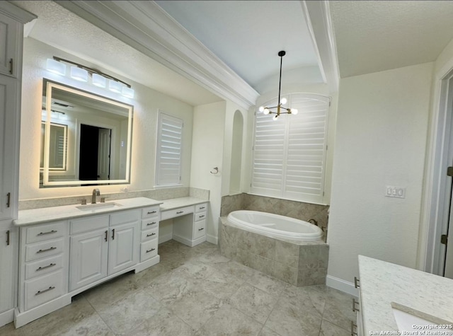 8118 Vanity, San Antonio, TX 78256 - full bathroom featuring a chandelier, a garden tub, and vanity