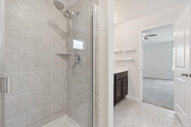 13506 Whisper Bnd, San Antonio, TX 78252 - full bath featuring tile patterned floors, a shower stall, and vanity
