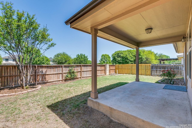 view of yard with a patio and a fenced backyard