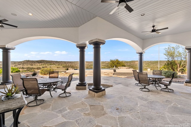 view of patio / terrace featuring a ceiling fan and outdoor dining area