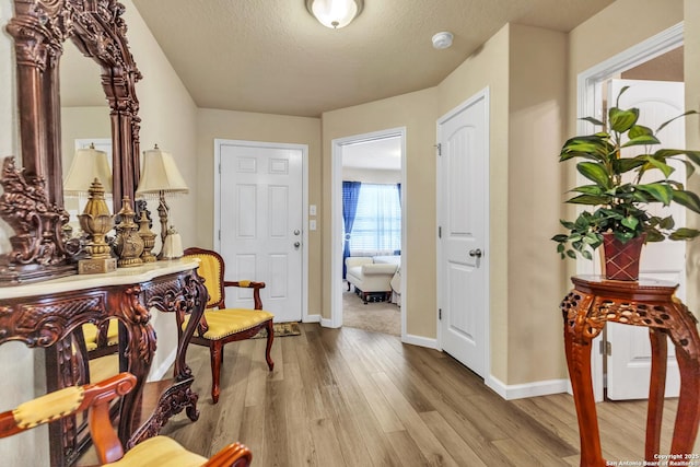 8926 Double Oak, San Antonio, TX 78254 - foyer with baseboards, wood finished floors, and a textured ceiling