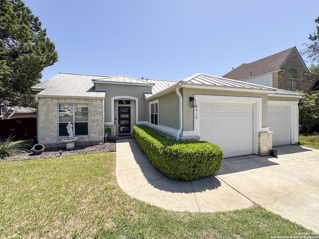 8418 Hera, Universal City, TX 78148 - ranch-style home with a standing seam roof, stucco siding, metal roof, a garage, and concrete driveway