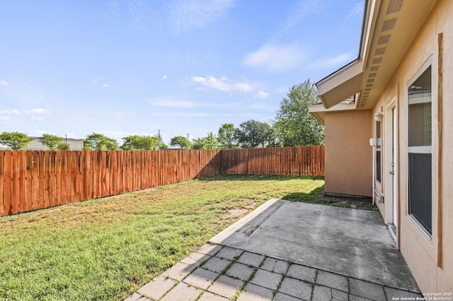 view of yard with a patio area and a fenced backyard