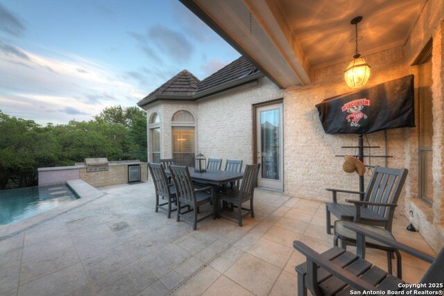 25204 Wentworth, San Antonio, TX 78260 - view of patio featuring area for grilling, outdoor dining area, a grill, and an outdoor pool