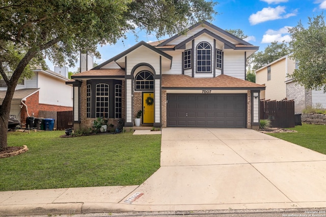 7507 Silent Cloud, San Antonio, TX 78250 - traditional-style house with driveway, an attached garage, brick siding, and a shingled roof