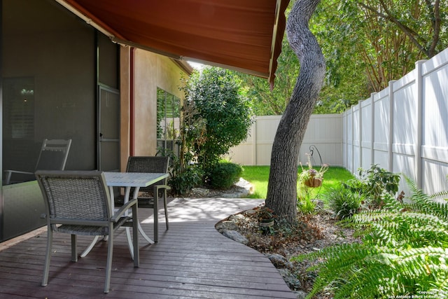 deck with a fenced backyard