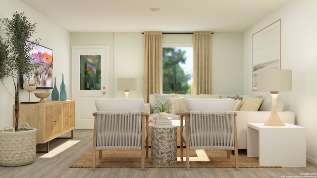 living area with wood finished floors