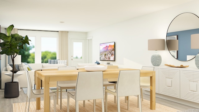 dining space with light wood-style floors