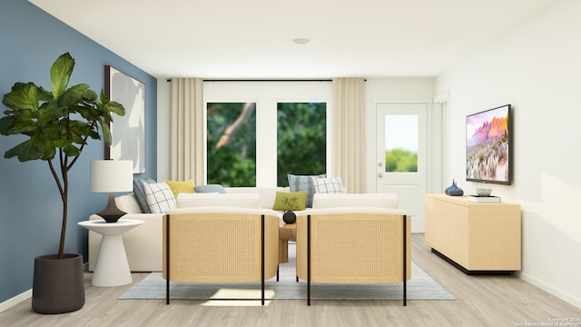 bedroom featuring light wood-style flooring and baseboards