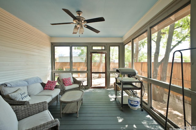 636 W Hollywood Ave, San Antonio, TX 78212 - sunroom with outdoor lounge area and ceiling fan