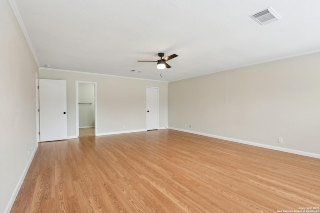 8771 Park Olympia, Universal City, TX 78148 - empty room featuring a ceiling fan, crown molding, visible vents, and light wood-type flooring