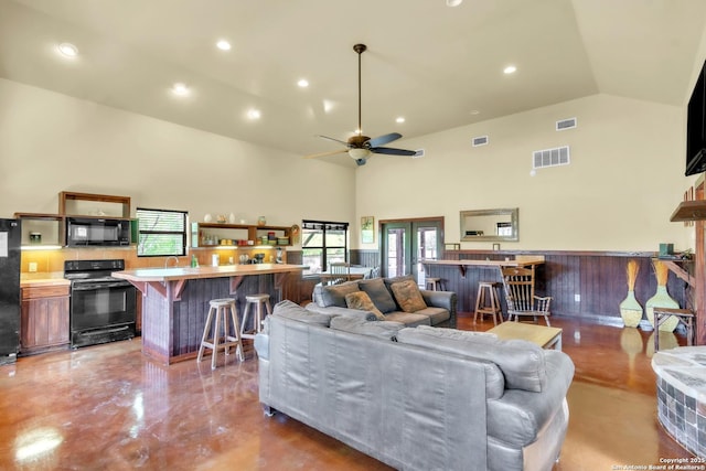723 Tierra Linda, Concan, TX 78838 - living room featuring visible vents, recessed lighting, and finished concrete flooring