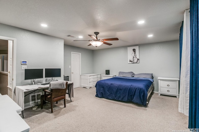 2230 Bedford Stage, San Antonio, TX 78213 - carpeted bedroom with visible vents, recessed lighting, and a ceiling fan