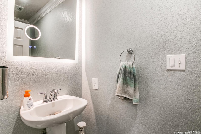 2230 Bedford Stage, San Antonio, TX 78213 - bathroom featuring visible vents, a sink, and crown molding