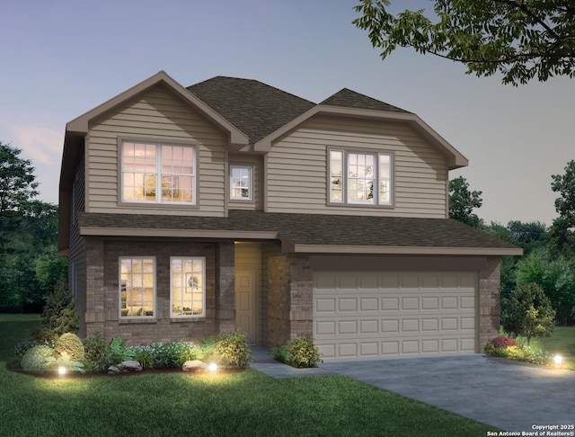 7622 Jacksboro Dr, San Antonio, TX 78252 - view of front of home with an attached garage, a shingled roof, concrete driveway, and brick siding