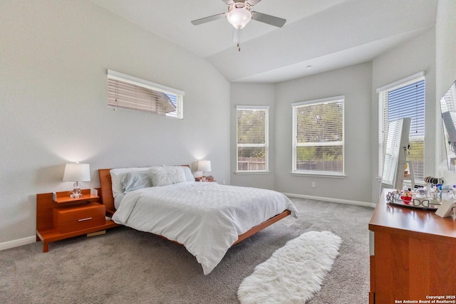 13324 Romulus Way, San Antonio, TX 78245 - carpeted bedroom with baseboards, vaulted ceiling, and a ceiling fan