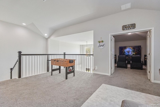 13324 Romulus Way, San Antonio, TX 78245 - game room featuring lofted ceiling, carpet flooring, baseboards, and recessed lighting