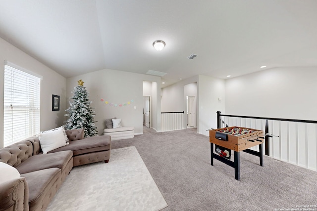 13324 Romulus Way, San Antonio, TX 78245 - playroom with lofted ceiling, carpet, and recessed lighting