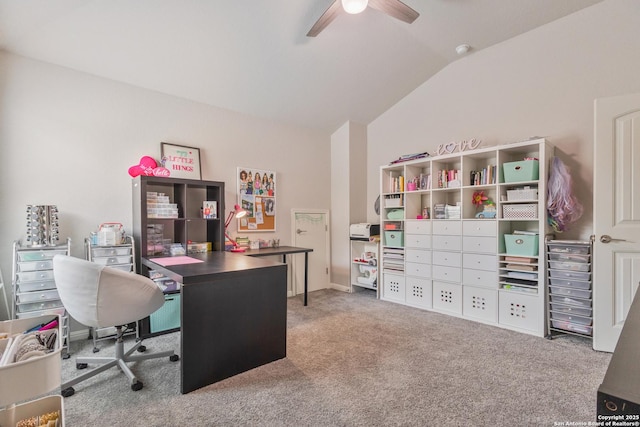 13324 Romulus Way, San Antonio, TX 78245 - carpeted home office with vaulted ceiling and a ceiling fan