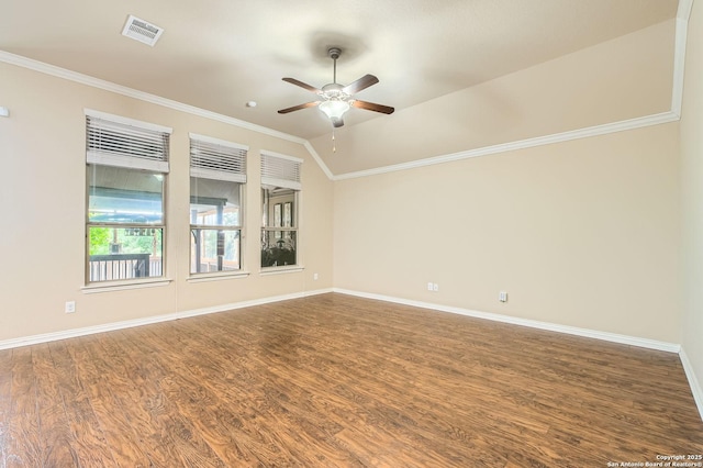 805 Raceland, San Antonio, TX 78245 - empty room featuring wood finished floors, ornamental molding, a ceiling fan, and visible vents