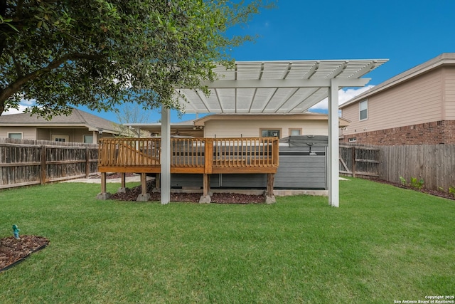 3811 Bacall Way, Converse, TX 78109 - back of property featuring a wooden deck and a pergola