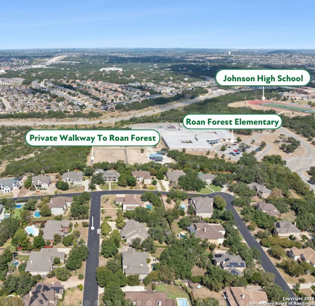 drone / aerial view with a residential view